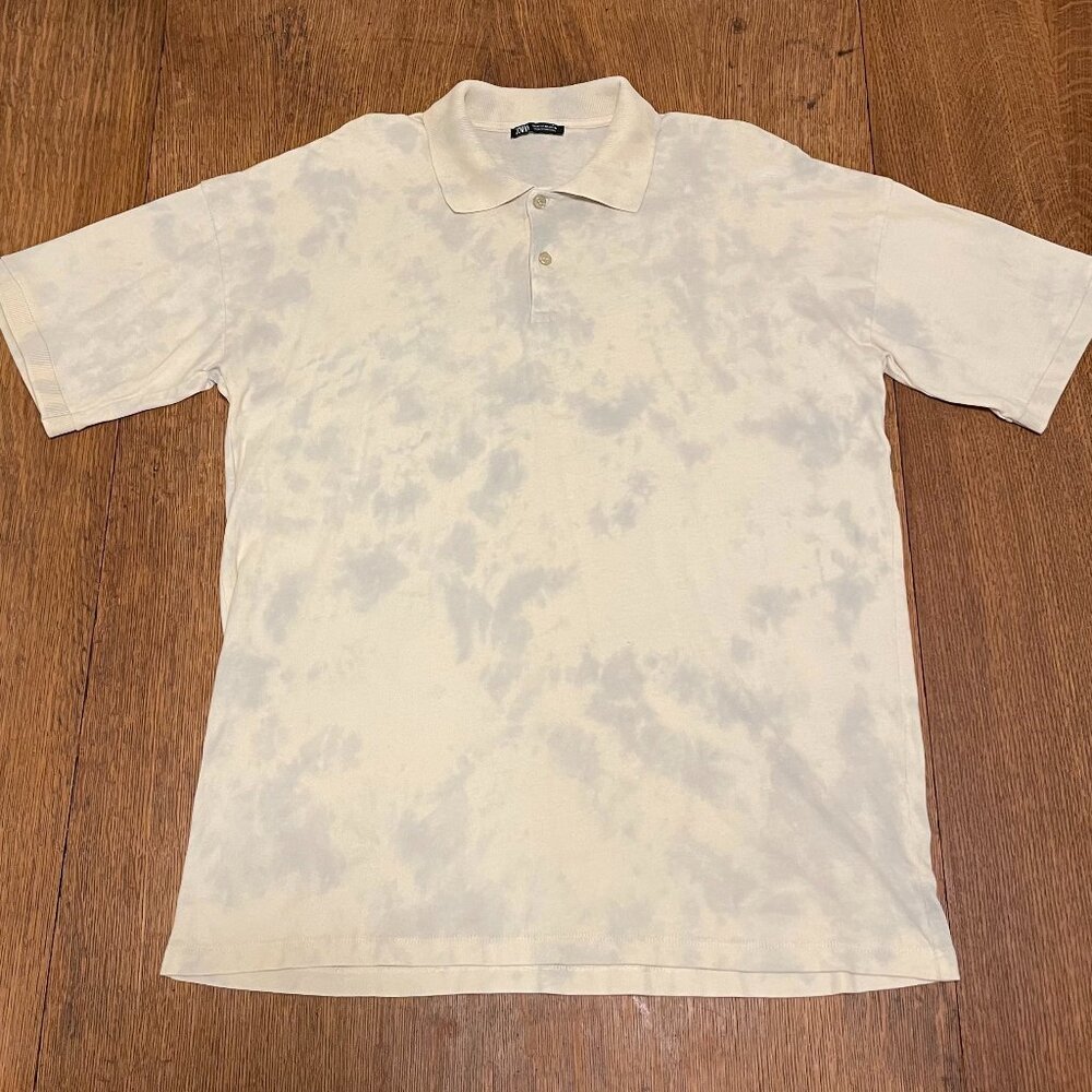 Zara Men's Faded Tie Dye Polo Shirt - Medium